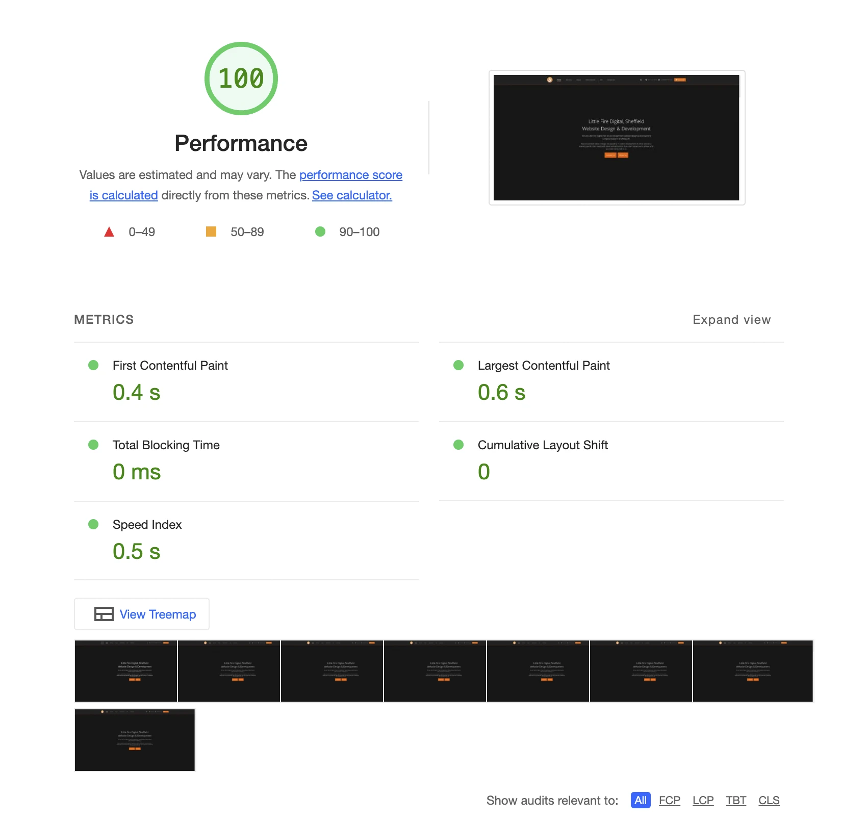 Get a load of this speedy goodness - 100% Performance in Google Lighthouse