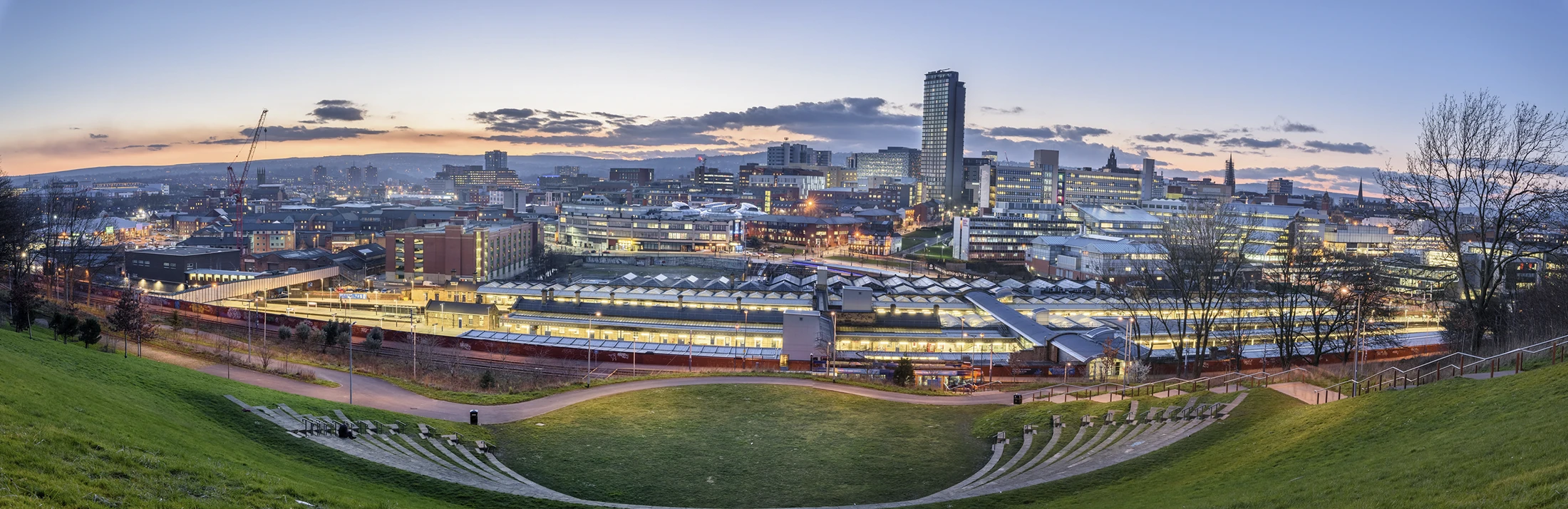 Sheffield Centre at Dusk - a Hotbed of Web Design Compnanies