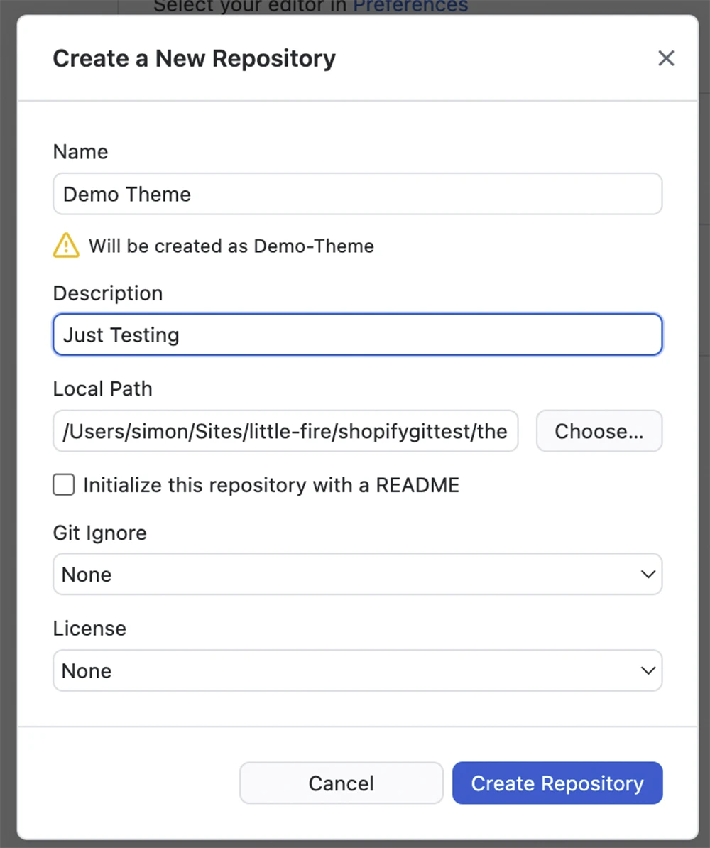 github creating a new repository dialogue