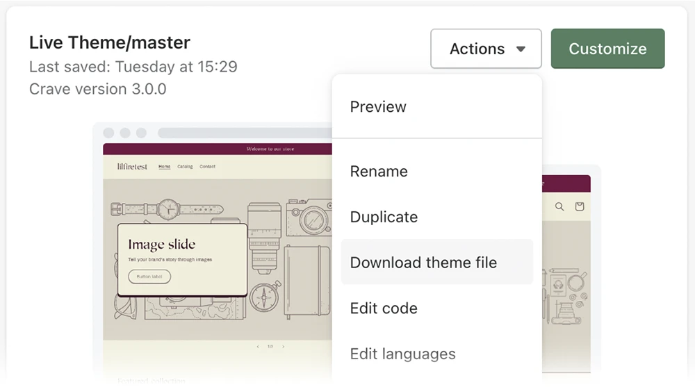 shopify downloading theme files