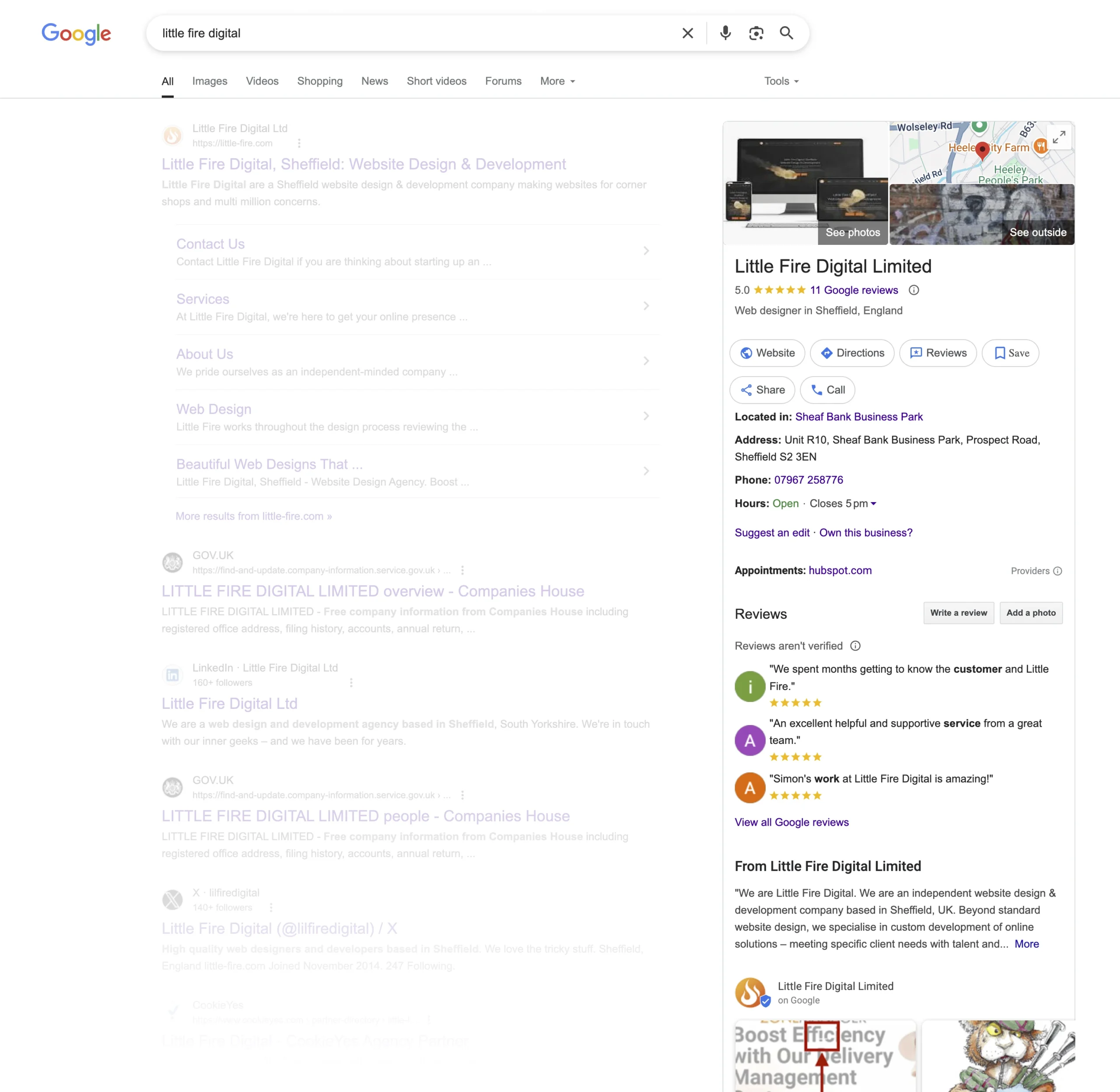 The Little Fire Google My Business (GMB) profile - still your best opportunity to publish content straight to Google
