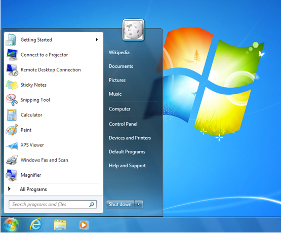Windows 7 interface