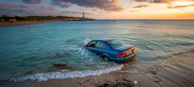 A car sinking in water